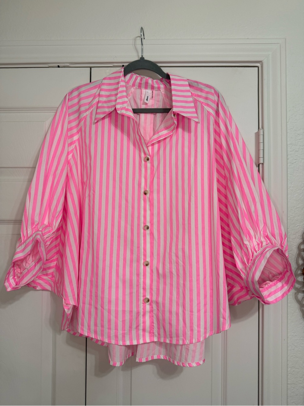 Neon Pink Striped Sleeve Shirt - Boutique Brand